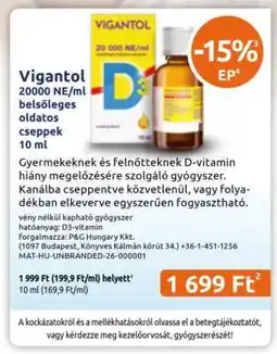 Benu Gyógyszertárak Vigantol 20000 NE/ml belsőleges oldatos cseppek 10 ml ajánlat