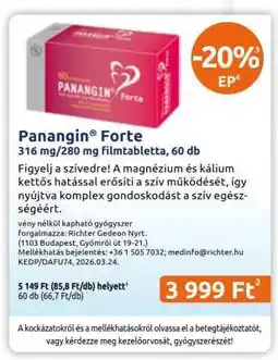 Benu Gyógyszertárak Panangin Forte ajánlat