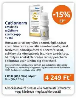 Benu Gyógyszertárak Cationorm ajánlat