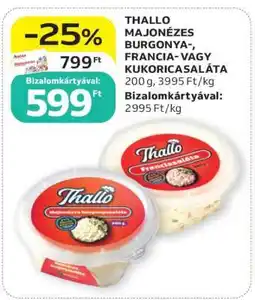 Auchan THALLO MAJONÉZES BURGONYA-, FRANCIA- VAGY KUKORICASALÁTA ajánlat