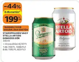 Auchan Staropramen vagy Stella Artois dobozos sör ajánlat