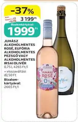 Auchan JUHÁSZ ALKOHOLMENTES ROSÉ, EUFÓRIA ALKOHOLMENTES PEZSGŐ VAGY ALKOHOLMENTES IRSAI OLIVÉR ajánlat