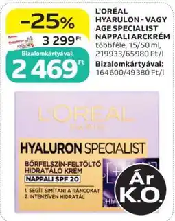 Auchan L'ORÉAL HYARULON - VAGY AGE SPECIALIST NAPPALI ARCKRÉM ajánlat