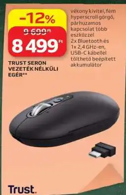 Auchan TRUST SERON VEZETÉK NÉLKÜLI EGÉR ajánlat