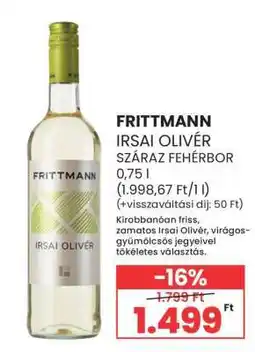Spar Frittmann Irsai Olivér száraz fehérbor ajánlat