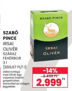 Spar SZABÓ PINCE IRSAI OLIVÉR SZÁRAZ FEHÉRBOR 3 l ajánlat