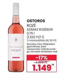 Spar OSTOROS ROZÉ SZÁRAZ ROZÉBOR ajánlat