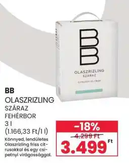 Spar BB OLASZRIZLING SZÁRAZ FEHÉRBOR ajánlat