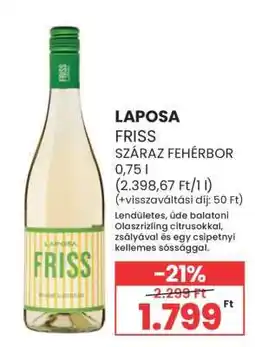Spar LAPOSA FRISS SZÁRAZ FEHÉRBOR ajánlat