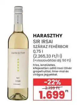 Spar Haraszthy Sir Irsai Száraz Fehérbor ajánlat