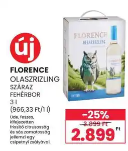 Spar FLORENCE OLASZRIZLING SZÁRAZ FEHÉRBOR 3 l ajánlat