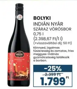 Spar BOLYKI INDIÁN NYÁR SZÁRAZ VÖRÖSBOR ajánlat