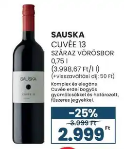 Spar SAUSKA CUVÉE 13 SZÁRAZ VÖRÖSBOR 0,75 l ajánlat