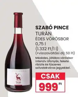 Spar SZABÓ PINCE TURÁN ÉDES VÖRÖSBOR ajánlat