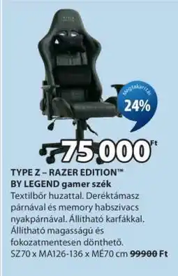 JYSK TYPE Z – RAZER EDITION BY LEGEND gamer szék ajánlat