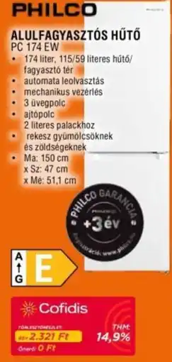 Expert Philco alulfagyasztós hűtő ajánlat