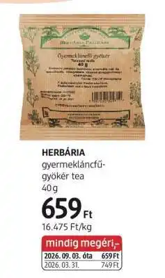 DM HERBÁRIA gyermekláncfű-gyökér tea ajánlat