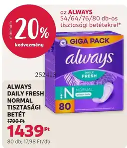 Rossmann Always daily fresh normal tisztasági betét ajánlat