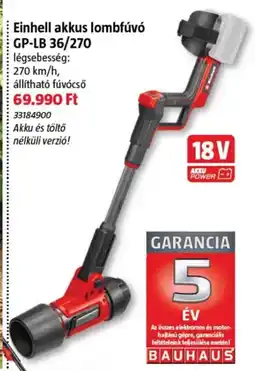 Bauhaus Einhell akkus lombfúvó GP-LB 36/270 ajánlat
