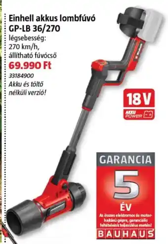Einhell akkus lombfúvó GP-LB 36/270