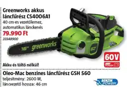 Bauhaus Greenworks akkus láncfűrész CS4006A1 ajánlat