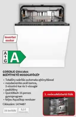 MediaMarkt Gorenje gv663a66 beépíthető mosogatógép ajánlat
