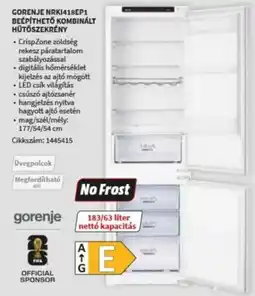 MediaMarkt Gorenje beépíthető kombinált hűtőszekrény ajánlat