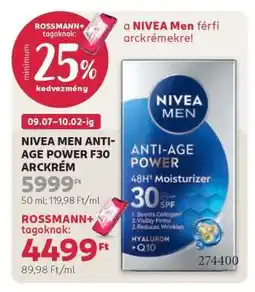Rossmann NIVEA MEN ANTI-AGE POWER F30 ARCKRÉM ajánlat