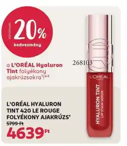 Rossmann L'ORÉAL HYALURON TINT 420 LE ROUGE FOLYÉKONY AJAKRÚZS ajánlat