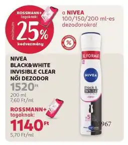 Rossmann NIVEA BLACK&WHITE INVISIBLE CLEAR NŐI DEZODOR ajánlat