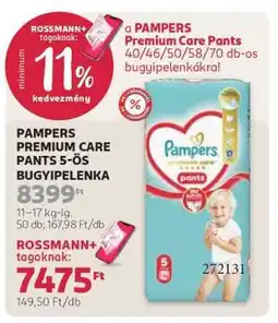 Rossmann PAMPERS PREMIUM CARE PANTS 5-ÖS BUGYIPELENKA ajánlat