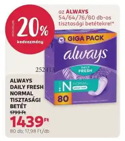 Rossmann ALWAYS DAILY FRESH NORMAL TISZTASÁGI BETÉT ajánlat