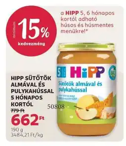 Rossmann HIPP SÜTŐTÖK ALMÁVAL ÉS PULYKAHÚSSAL 5 HÓNAPOS KORTÓL ajánlat
