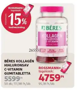 Rossmann BÉRES KOLLAGÉN HIALURONSAV C-VITAMIN GUMITABLETTA ajánlat