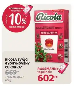 Rossmann RICOLA SVÁJCI GYÓGYNÖVÉNY CUKORKA ajánlat