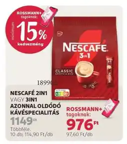 Rossmann NESCAFÉ 2in1 vagy 3in1 azonnal oldódó kávéspecialitás ajánlat