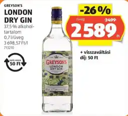 ALDI greyson's london dry gin ajánlat