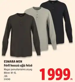 Lidl Esmara men férfi hosszú ujjú felső ajánlat