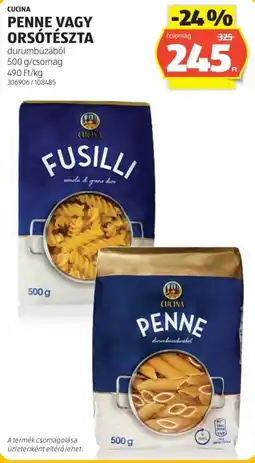 ALDI Cucina penne vagy orsótészta ajánlat