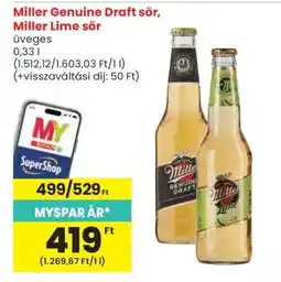 Spar Miller Genuine Draft sör, Miller Lime sör ajánlat
