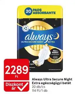 Tesco ALWAYS ULTRA SECURE NIGHT EXTRA EGÉSZSÉGÜGYI BETÉT ajánlat