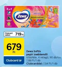 Tesco Zewa Softis papír zsebkendő ajánlat
