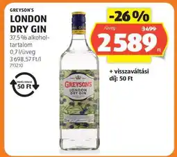 ALDI GREYSON'S LONDON DRY GIN ajánlat