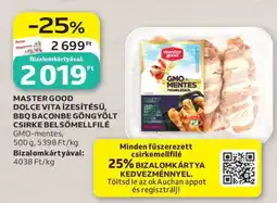 Auchan MASTER GOOD DOLCE VITA ÍZESÍTÉSŰ, BBQ BACONBE GÖNGYÖLT CSIRKE BELSŐMELLFILÉ ajánlat