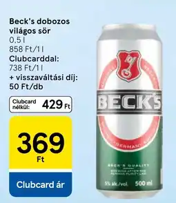 Tesco Beck's dobozos világos sör ajánlat