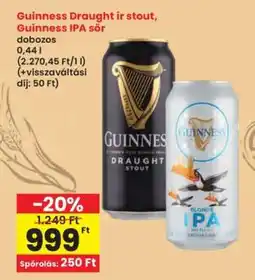 Interspar Guinness Draught ír stout, Guinness IPA sör ajánlat
