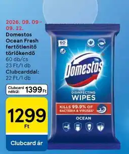 Tesco Domestos Ocean Fresh fertőtlenítő törlőkendő ajánlat