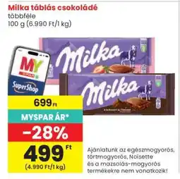 Spar MILKA Táblás csokoládé ajánlat