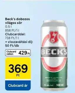 Tesco Beck's dobozos világos sör ajánlat
