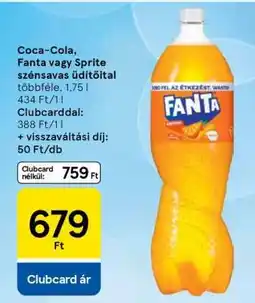 Tesco Coca-Cola, Fanta vagy Sprite szénsavas üdítőital ajánlat